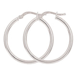 Italian 14k White Gold High Polished Plain 2mm Hollow Hoop Earrings 1" 1.6 grams - White,Size 1" 1.6 grams