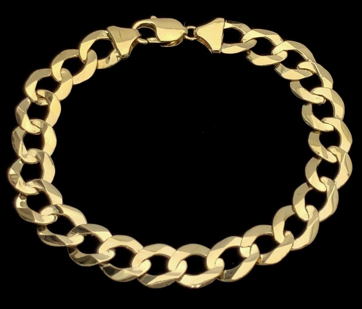 Men's 14k Solid Yellow Gold Flat Cuban Link Chain Bracelet 9.25" 11.5mm 25.9g