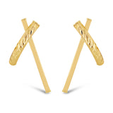 Italian 14k Yellow Gold Diamond Cut Asymmetrical X-Shaped Hugs Stud Earrings - Asymmetric