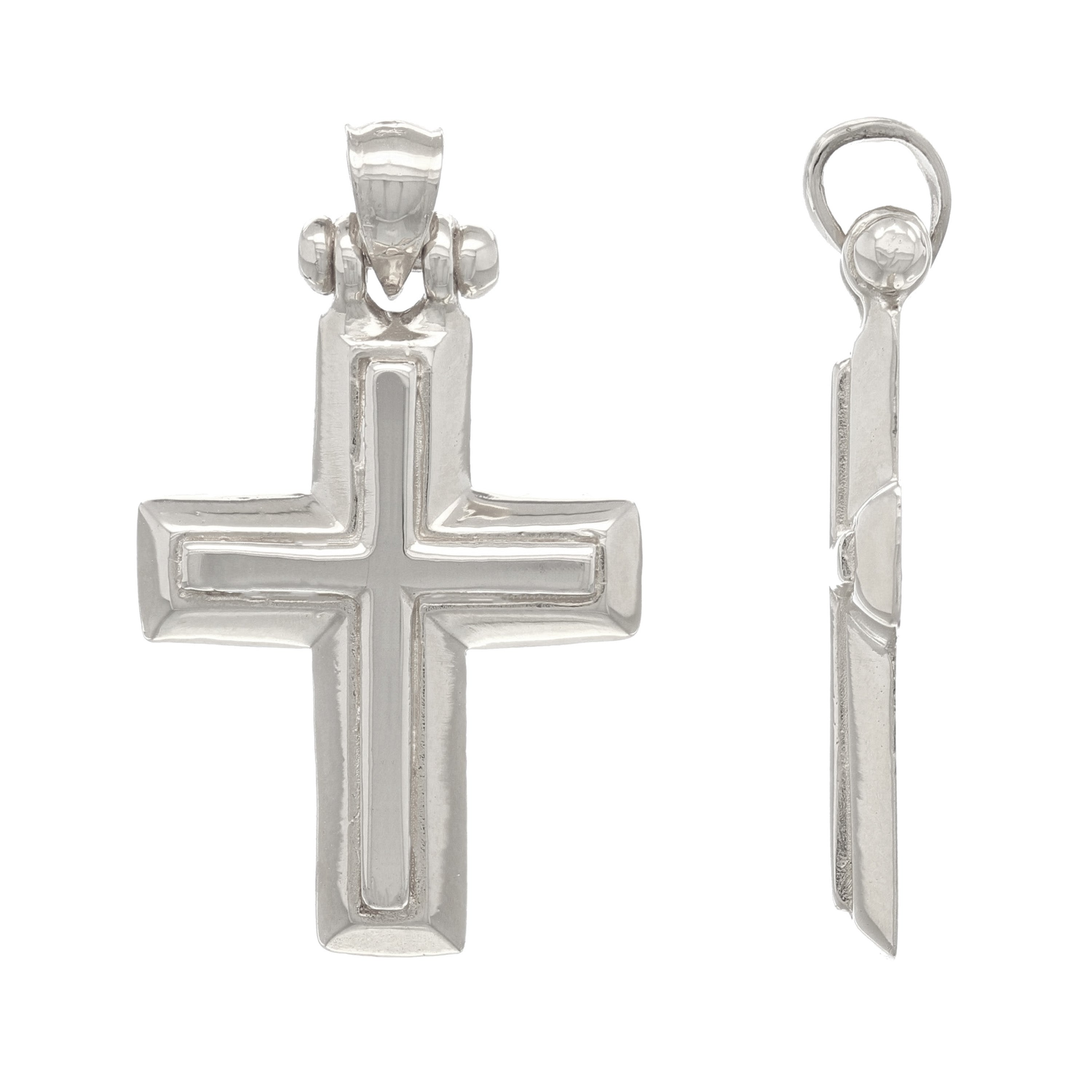 14k White Gold 3D Cross Religious Charm Pendant 1" 2.9 grams - White