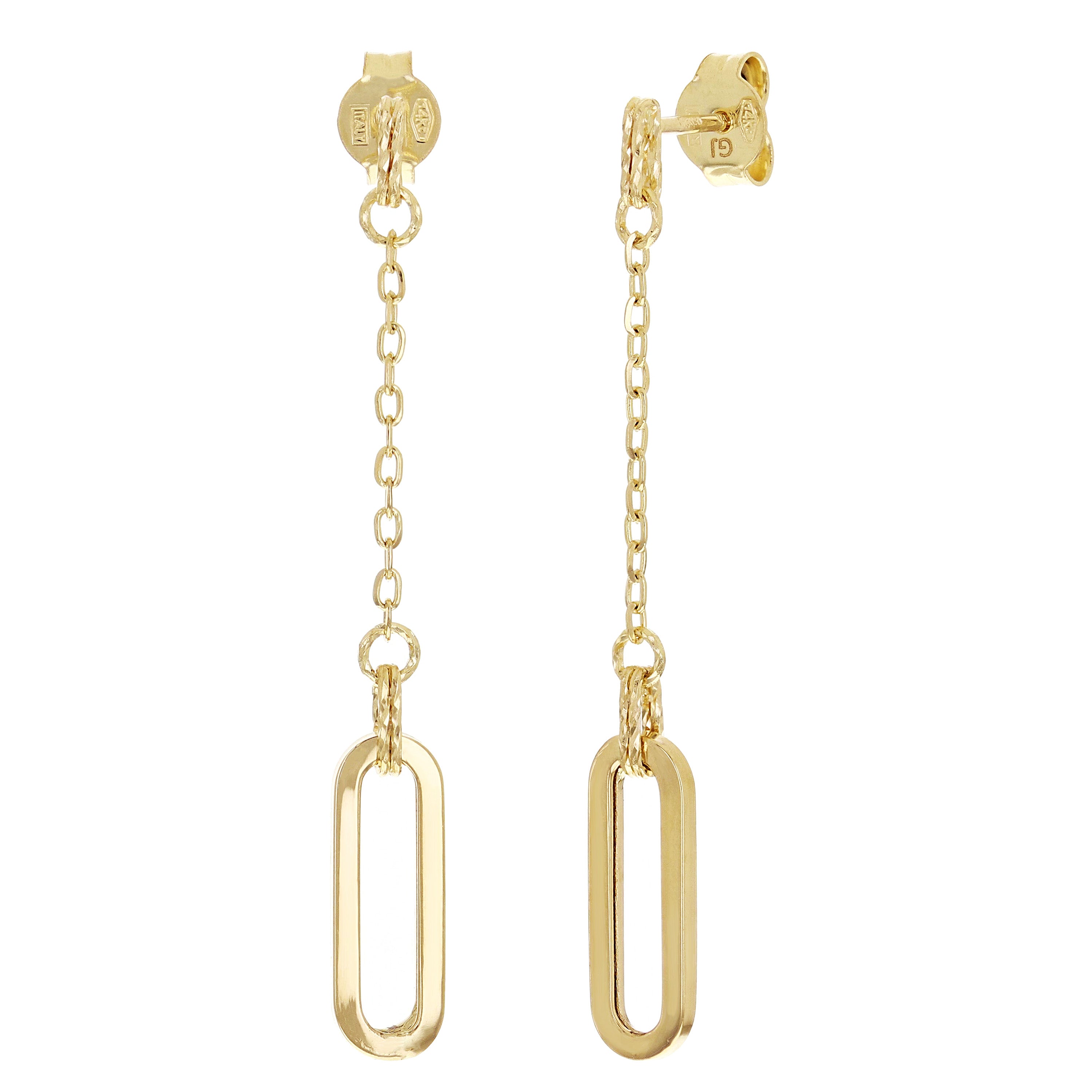 Italian 14k Yellow Gold Paper Clip Link Necklace, Bracelet & Earrings Set 9 grams