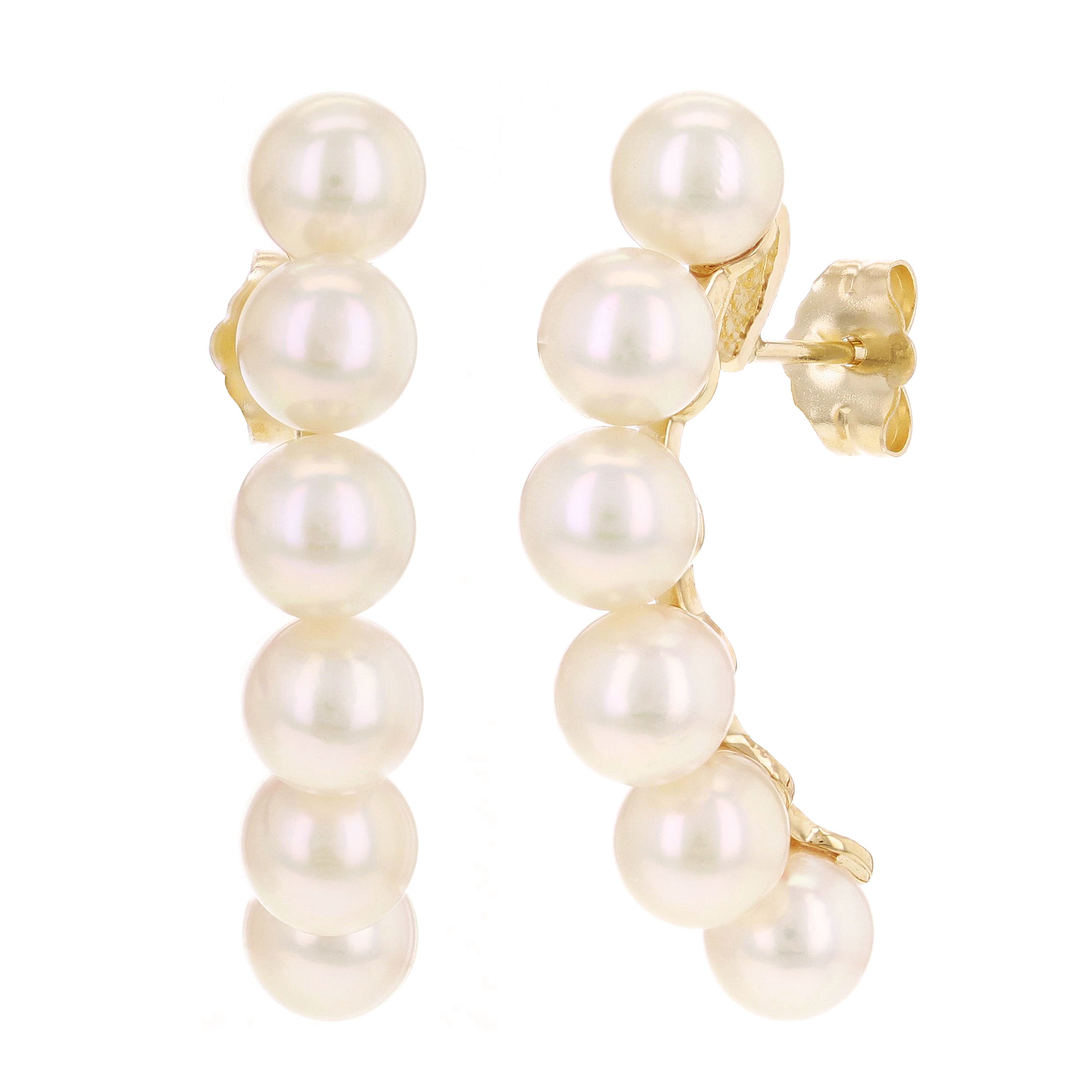 14k Yellow Gold Fresh Water Pearl Drop Curved Earrings 1.2" 4.4 grams