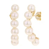 14k Yellow Gold Fresh Water Pearl Drop Curved Earrings 1.2" 4.4 grams