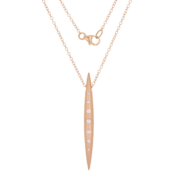 18k Rose Gold Satin 0.35ctw Diamond Modern Elongated Cylinder Pendant Necklace