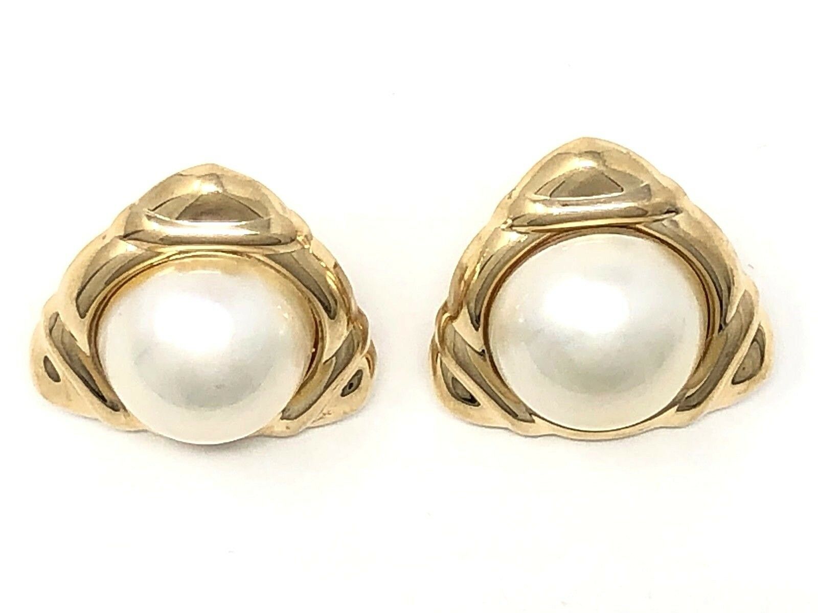 14k Yellow Gold Vintage Round Dome Mother of Pearl Stud Earrings 9.2 grams