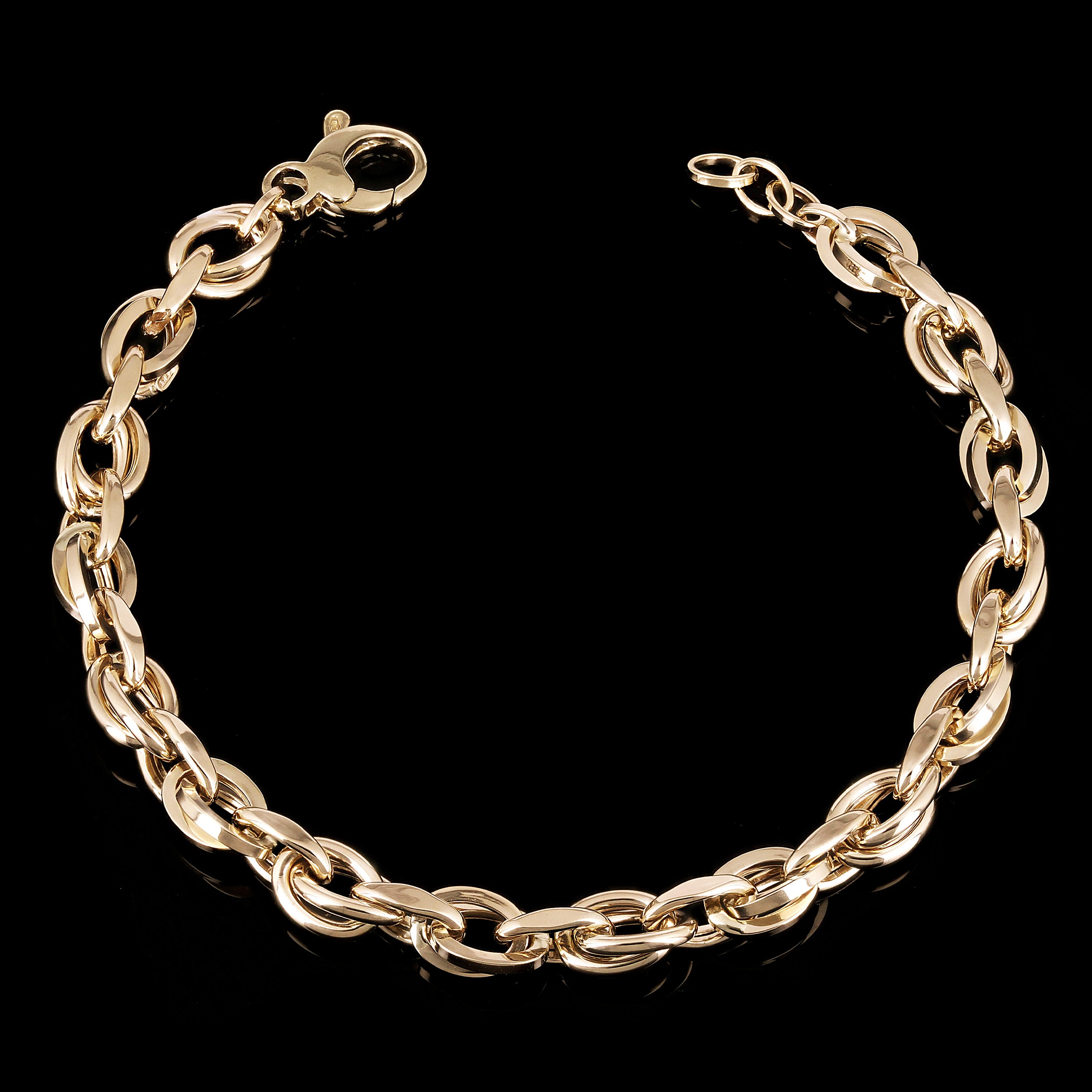 Italian 14k Yellow Gold Hollow Double Oval Links Bracelet 8" 7mm 7.6 grams