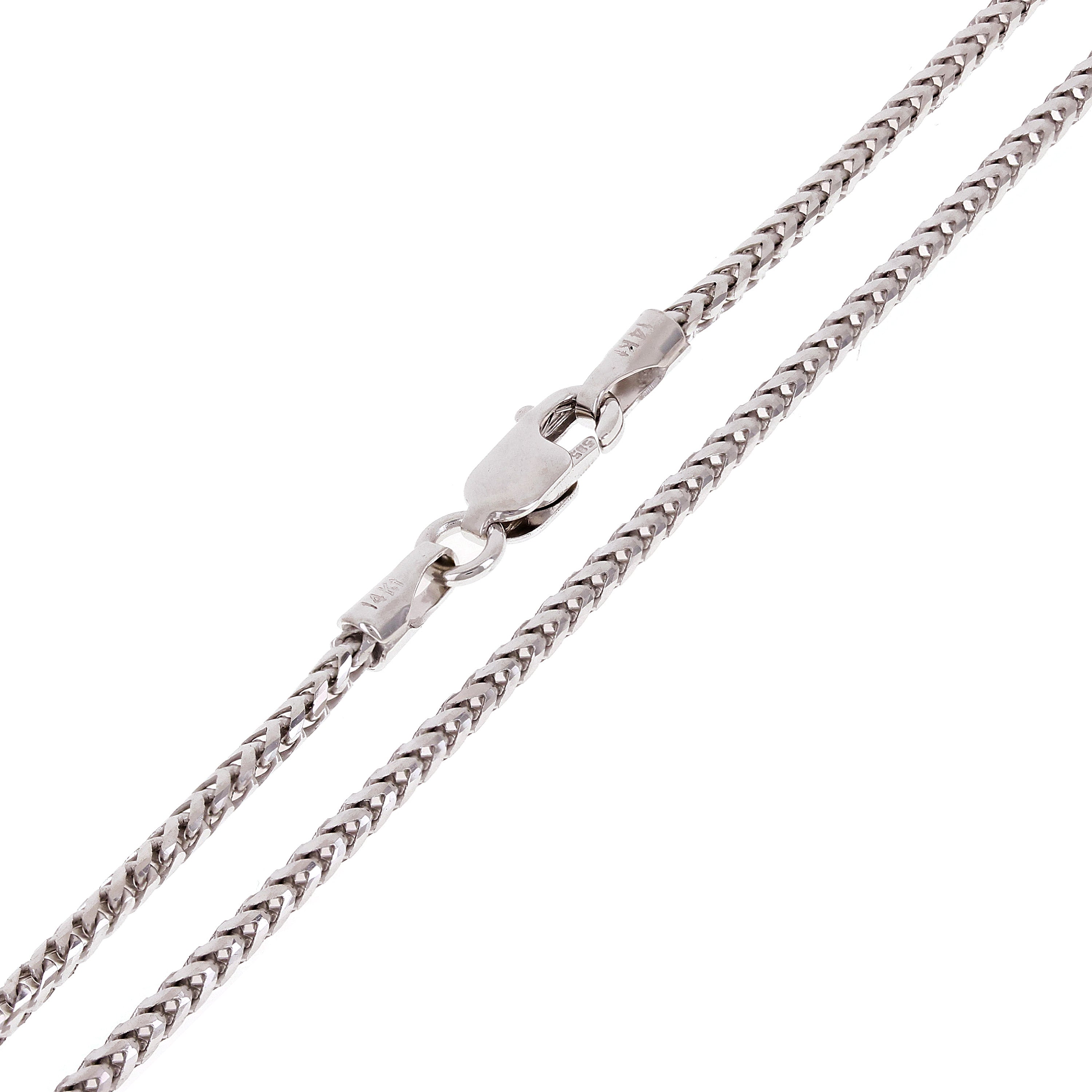 Italian 14k White Gold Solid Diamond Cut Franco Chain Necklace 24" 1.6mm 8.5gram - White,24" 1.6mm 8.5 grams