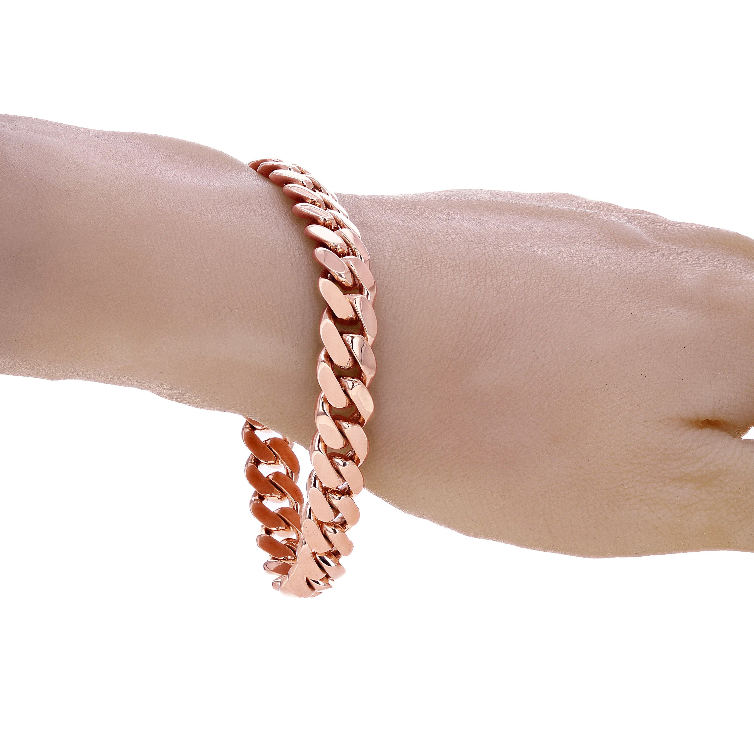 10k Rose Gold Solid Heavy Miami Cuban Chain Link Bracelet 8" 10 mm 52 grams with Box Clasp - Rose,8"