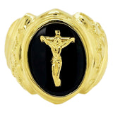 14k Yellow Gold Black Oval Onyx Cross Crucifix Ring Size 7 - Ring Size 7
