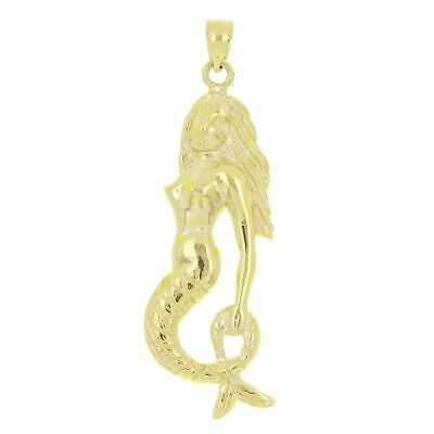 14k Yellow Gold Mermaid Charm Pendant 2" 5 grams