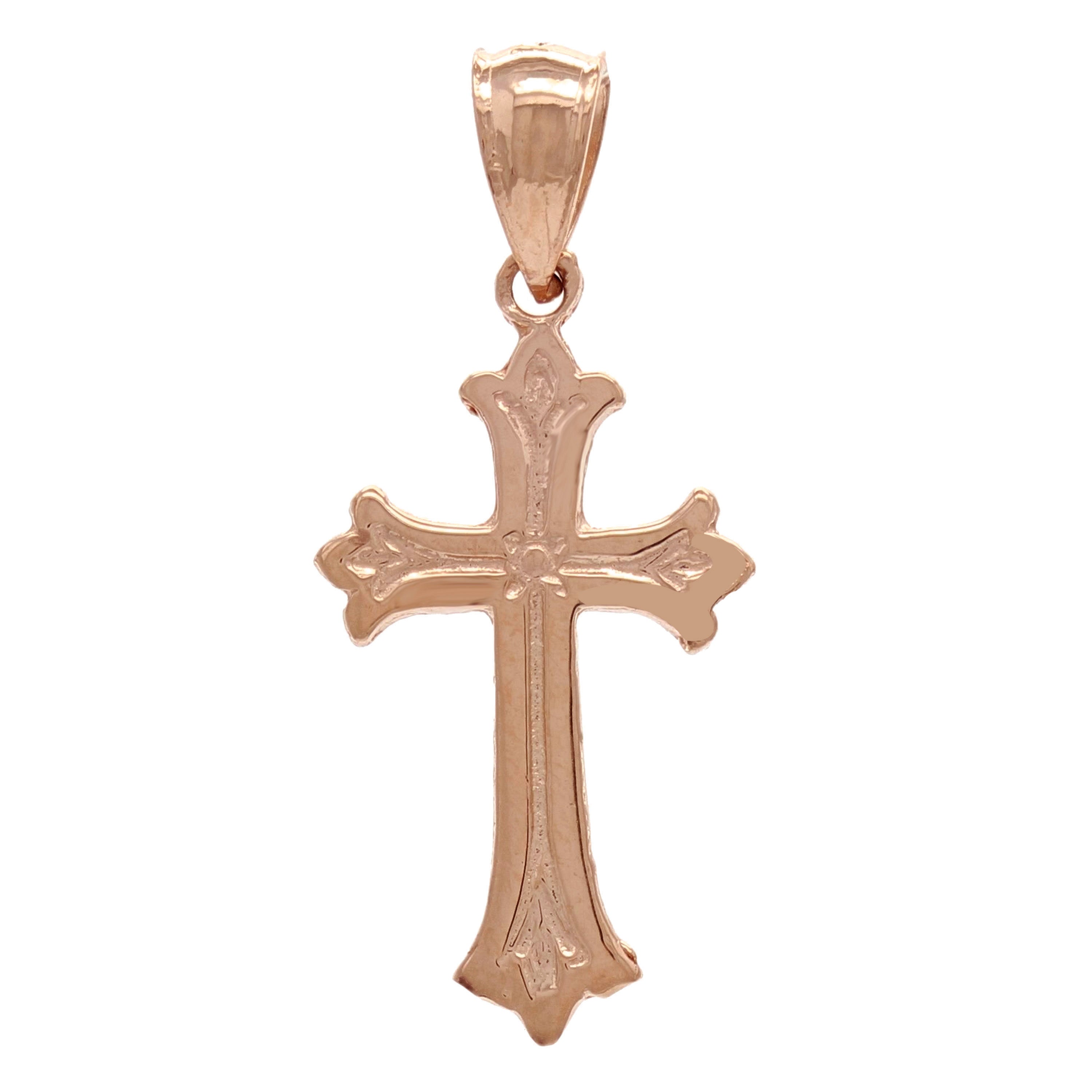 14k Rose Gold Christian Cross Religious Charm Pendant 1" 1.3 grams - Rose