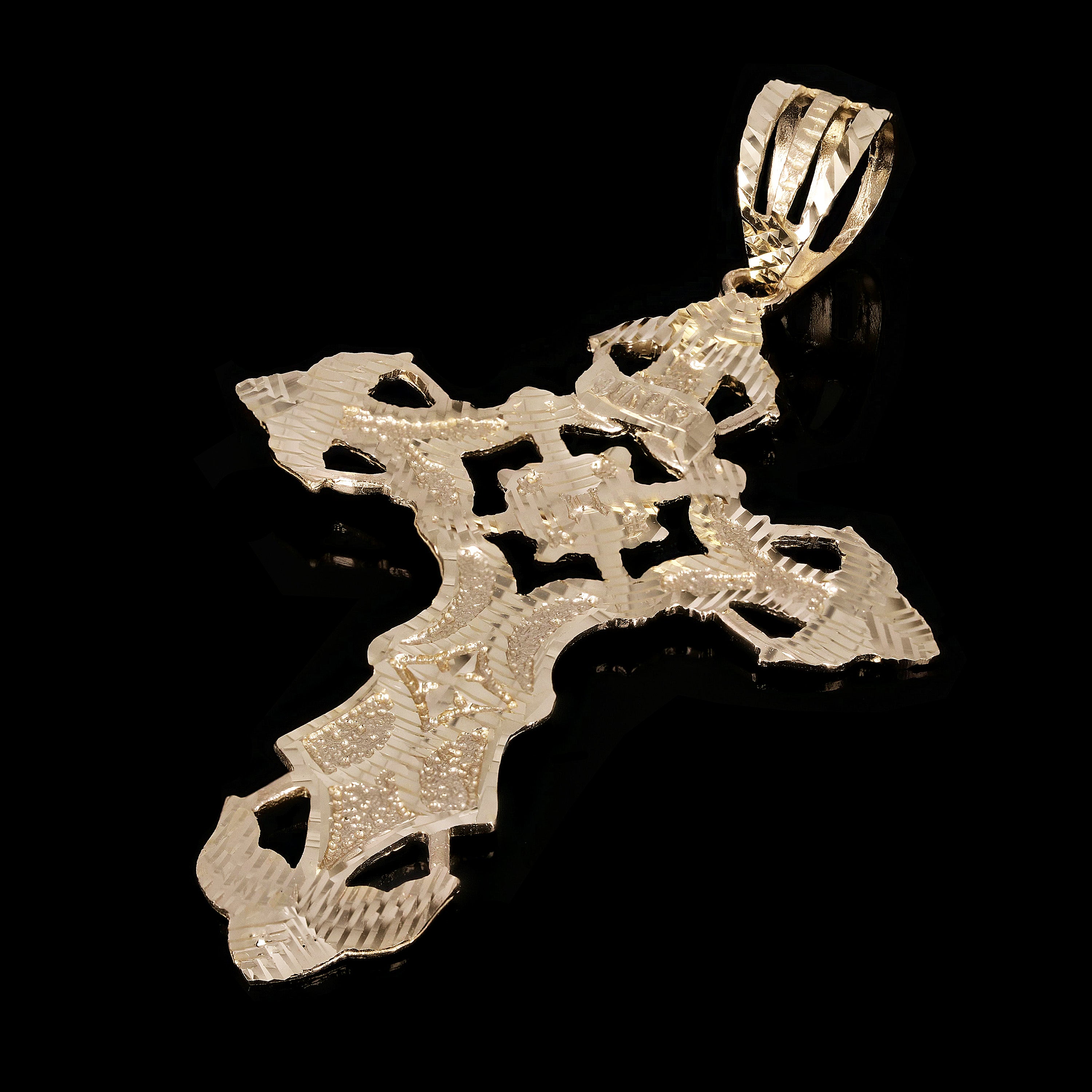 14k Yellow Gold Filigree INRI Big Cross Pendant 4.3" 21.4 grams
