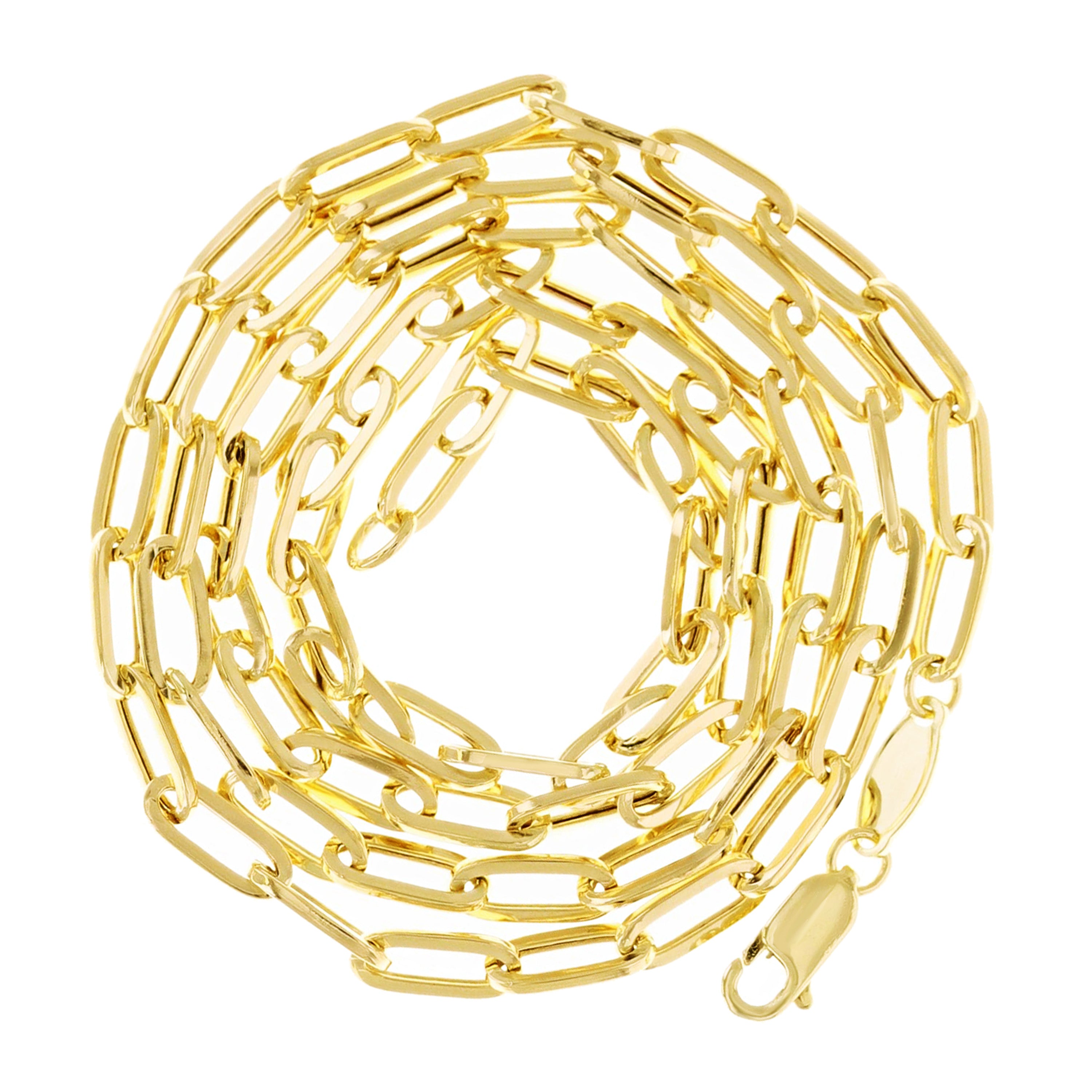 Italian 14k Yellow Gold Hollow Paper Clip Link Chain Necklace 18" 3mm 3.6 grams - 18" 3.6 grams