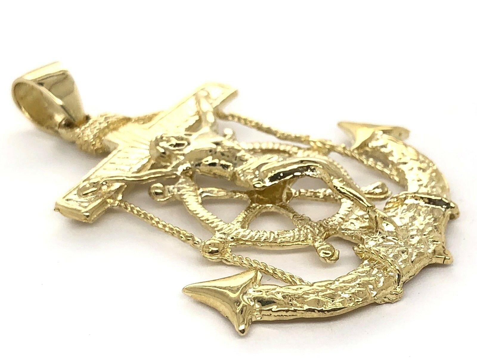 14k Yellow Gold Jesus Christ Crucifix Mariner Anchor Pendant 2.38" 16 grams