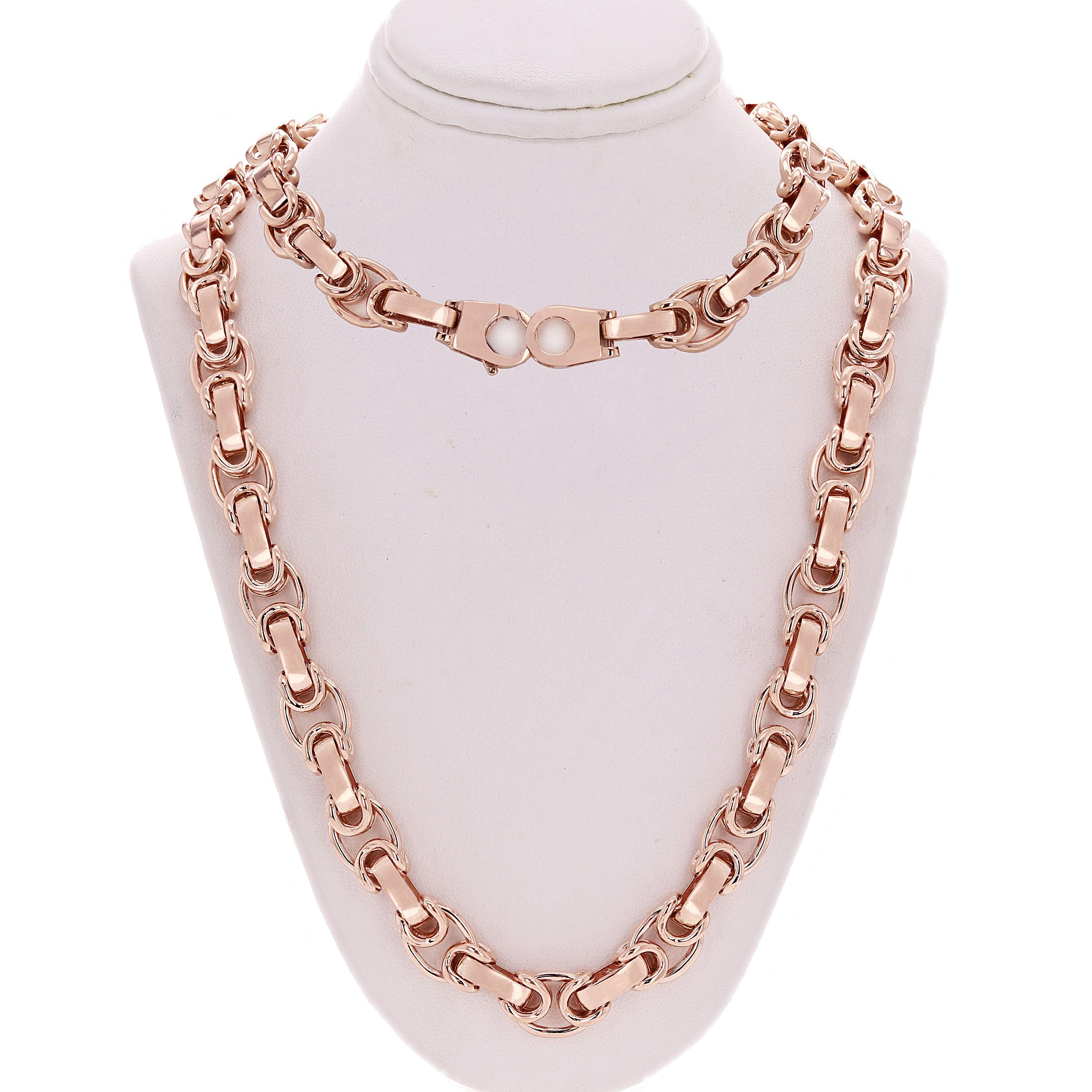 14k Rose Gold Handmade Fashion Link Necklace 24" 10.5mm 120 grams - Rose,20"