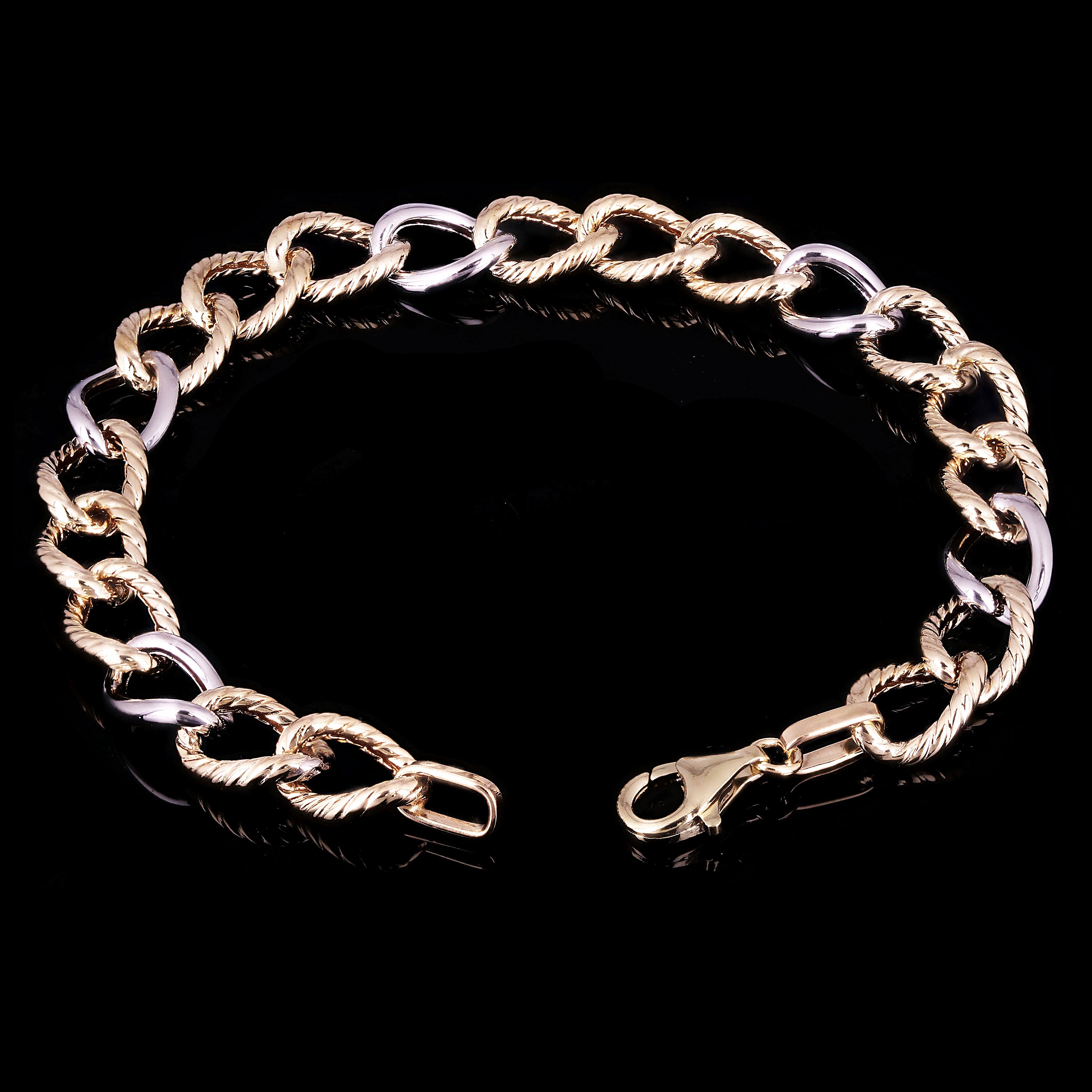 14k Yellow & White Gold Alternate Twisted Rope Open Link Bracelet 7.5" 8mm 6.3g