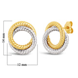 Italian 14k Yellow & White Gold Small Rope Double Eternity Circle Stud Earrings - Two-Tone Double Circle