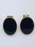 14k Yellow Gold Oval Black Onyx Stud Earrings 3.6 grams