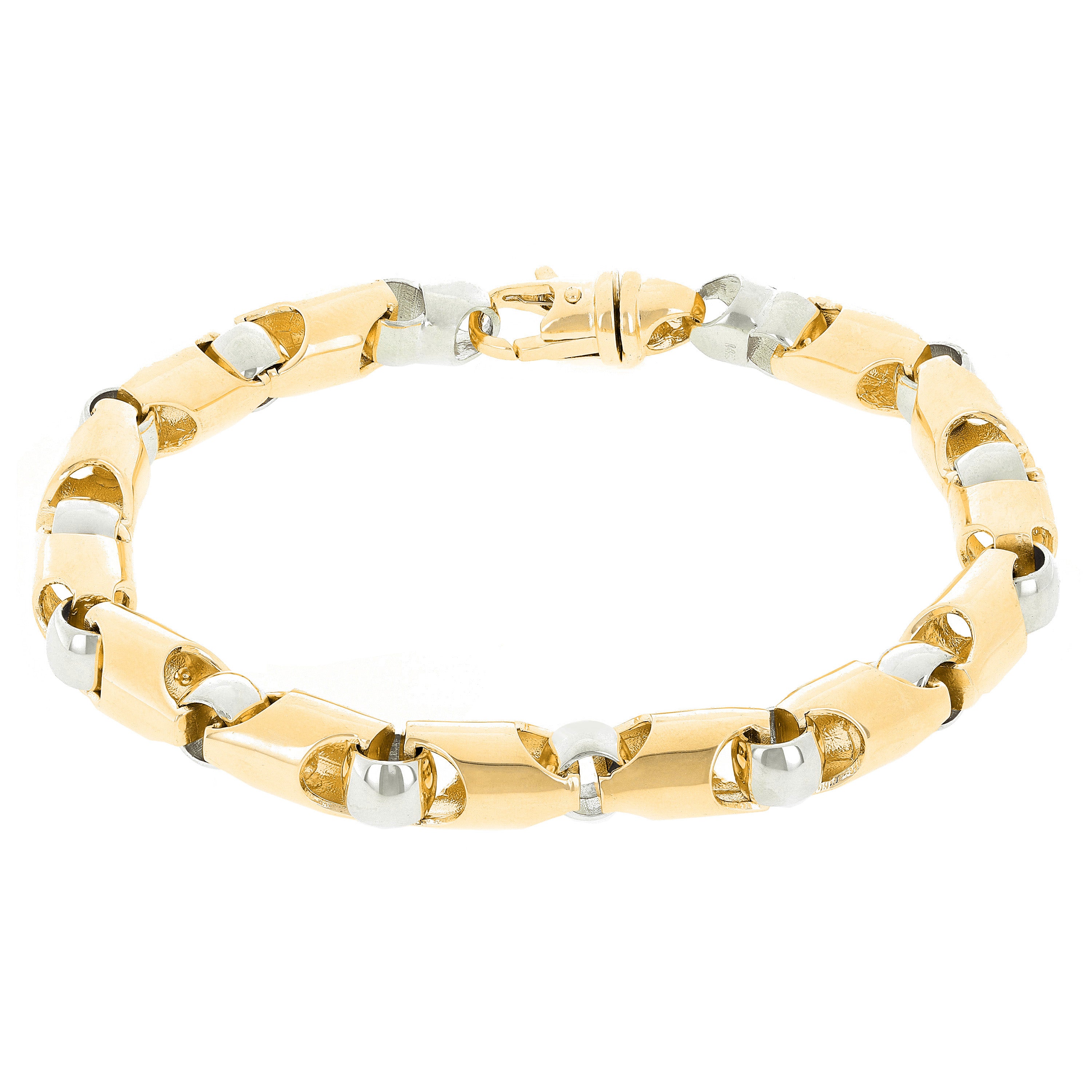 14k Yellow & White Gold Solid Bullet Style Link Chain Bracelet 7" 6mm 25.2 grams - Yellow and White,7" 25.2 grams