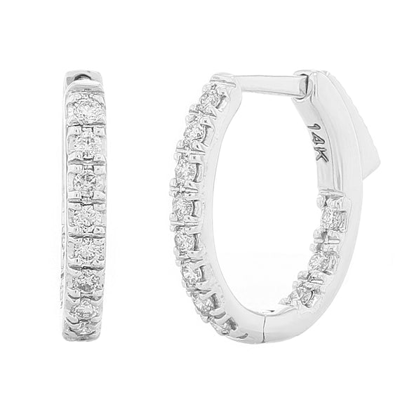 14k White Gold 0.25ctw Diamond Inside Out Oblong Oval Hoop Earrings