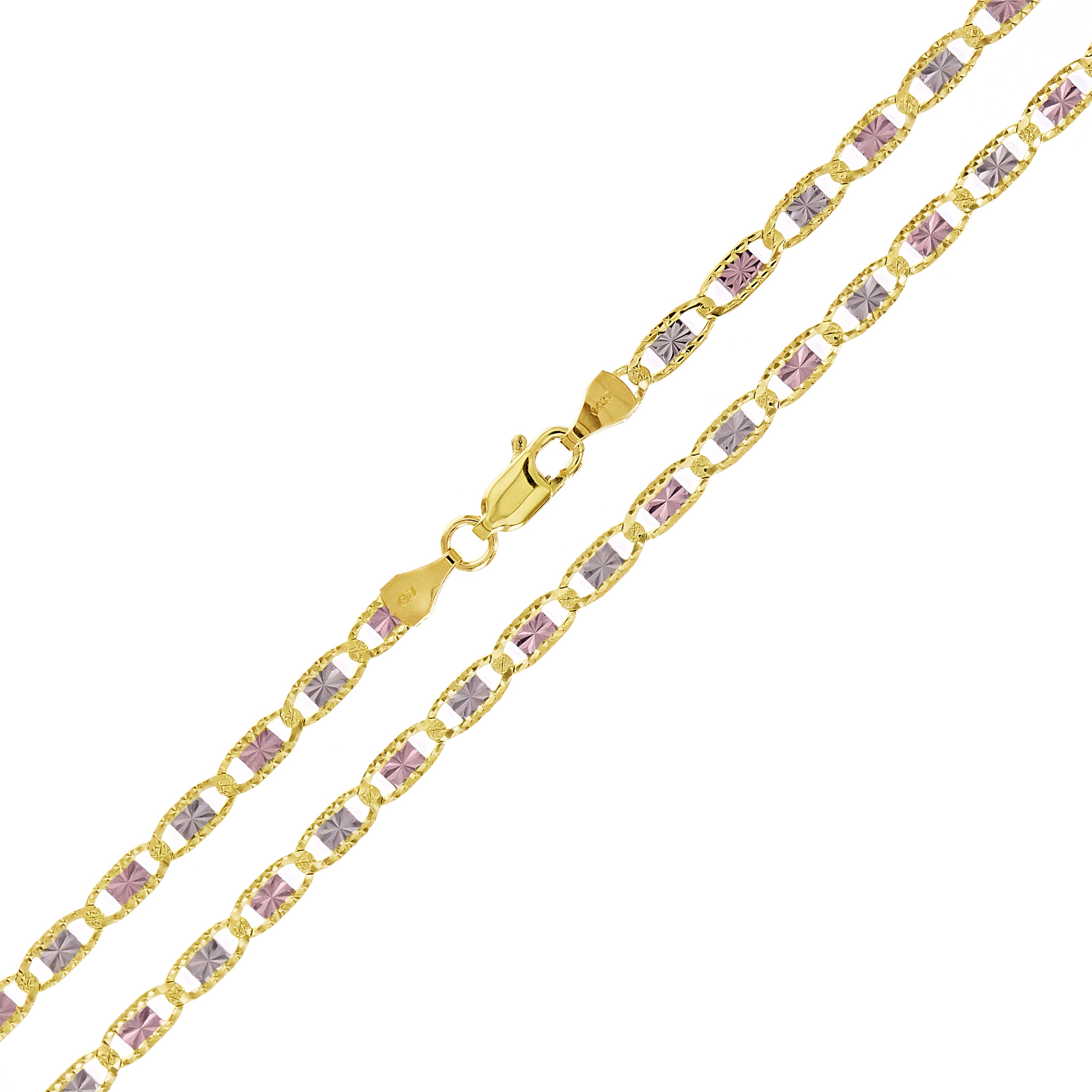 Italian 14k Tri-Color Gold Diamond Cut Valentino Chain Necklace 18" 3.3mm 7 grams - 18" 7 grams