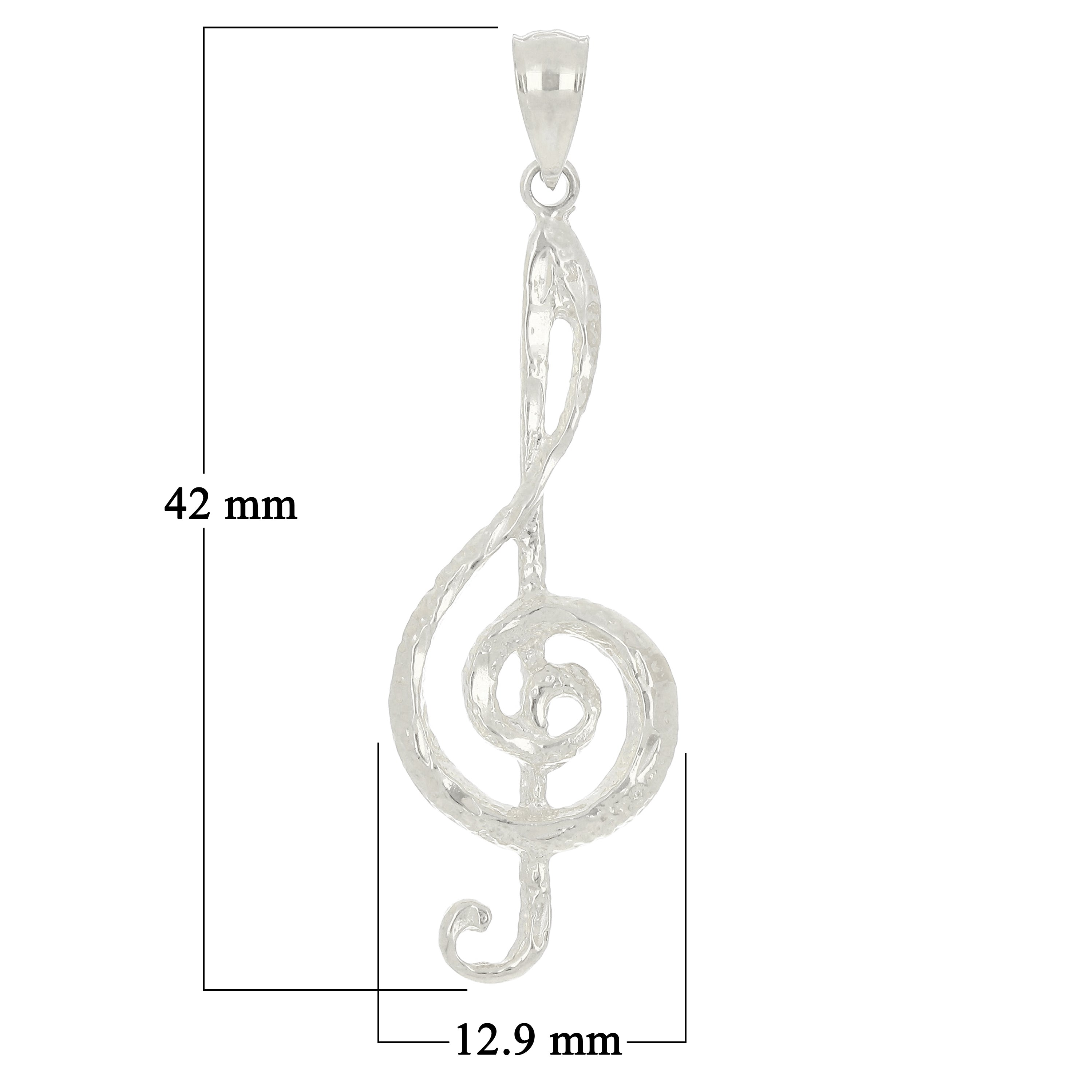 14k White Gold Solid Treble Clef Music Note Charm Pendant 1.65" 1.8 grams