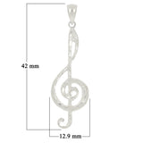 14k White Gold Solid Treble Clef Music Note Charm Pendant 1.65" 1.8 grams