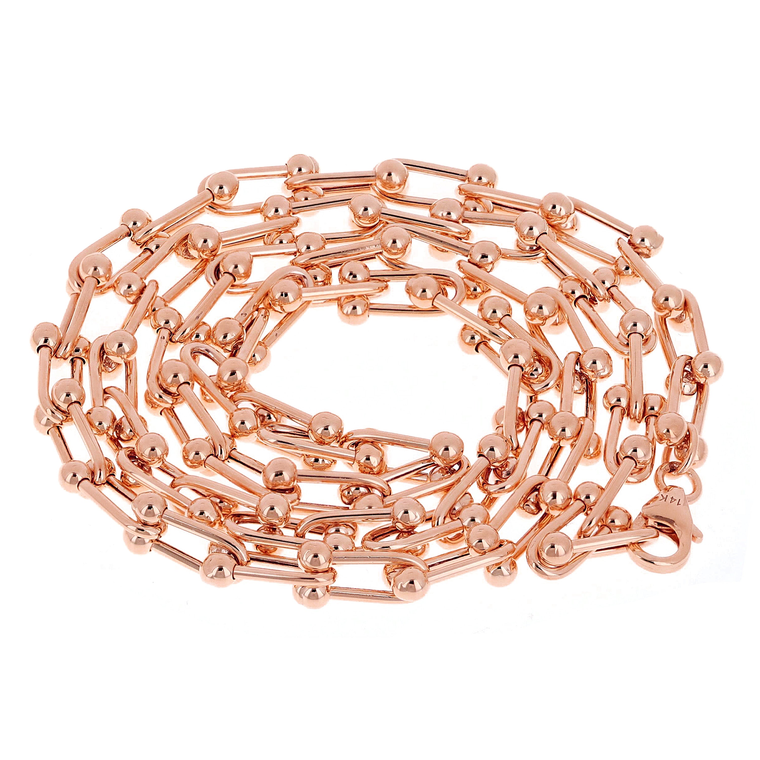 Italian 14k Rose Gold Solid U Shape Hardwear Link Necklace 18" 5mm 13.8 grams - Rose 5mm 18" 13.8 grams