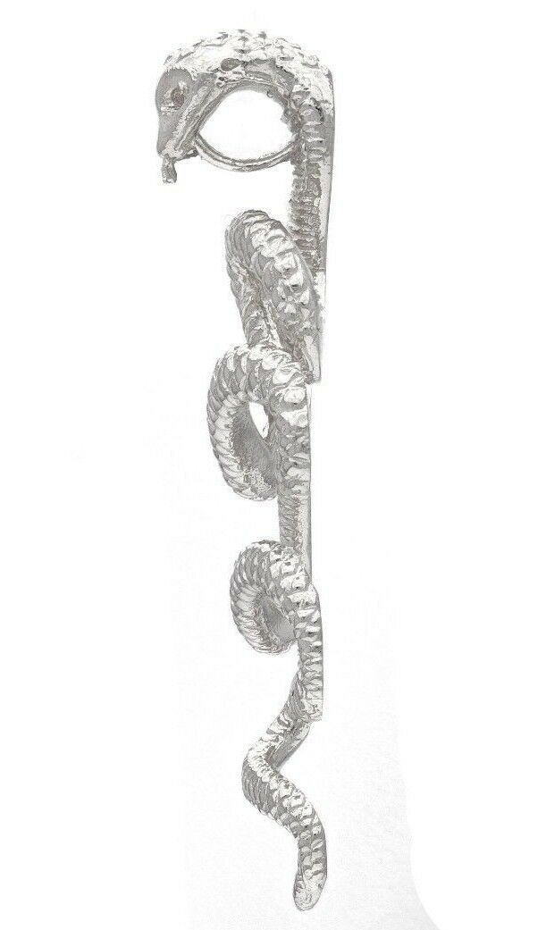 14k White Gold Detailed 3D Cobra Snake Charm Pendant 2" 14.2 grams