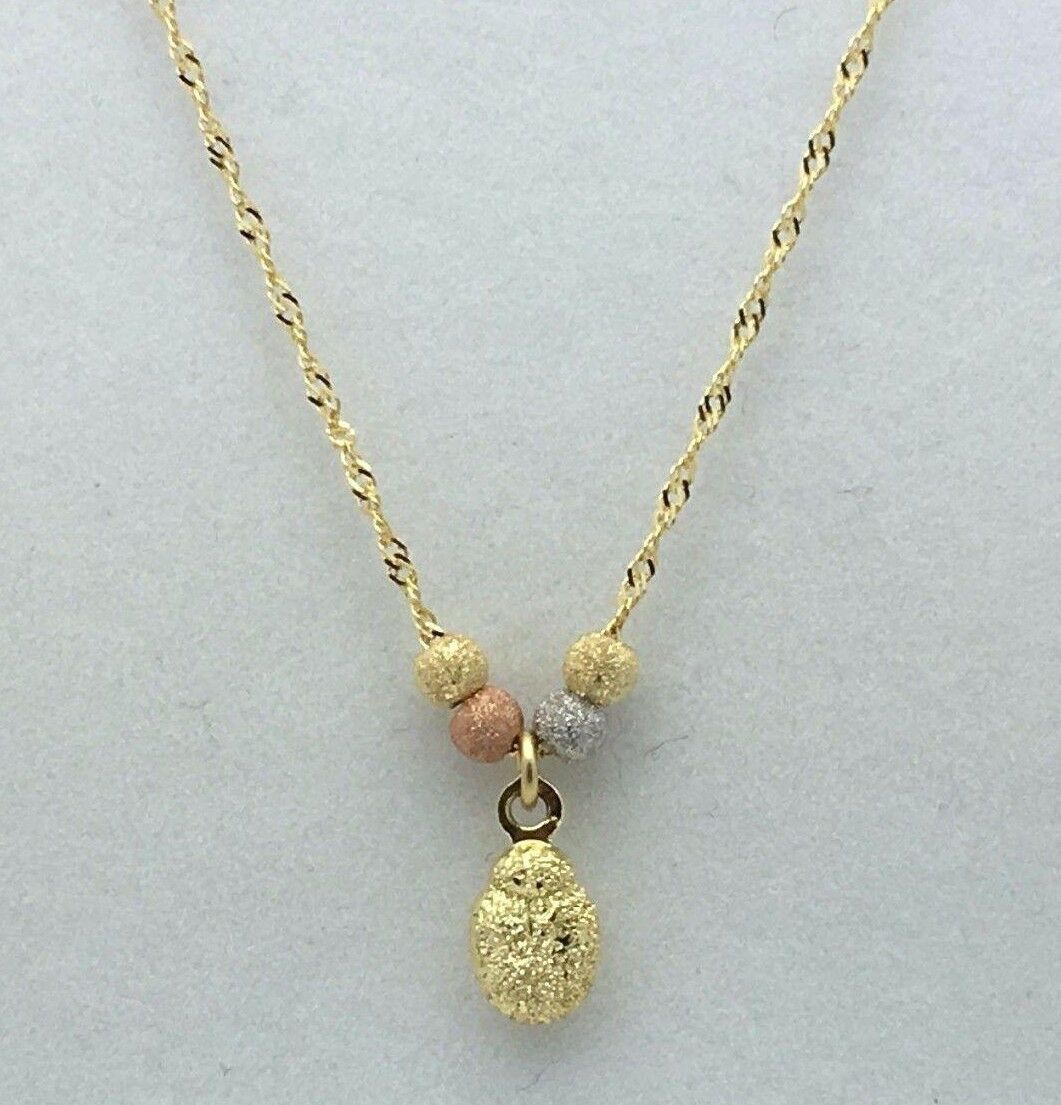 14k Tri Color Gold Ball Beads Lady Bug Charms Singapore Chain Necklace 17"