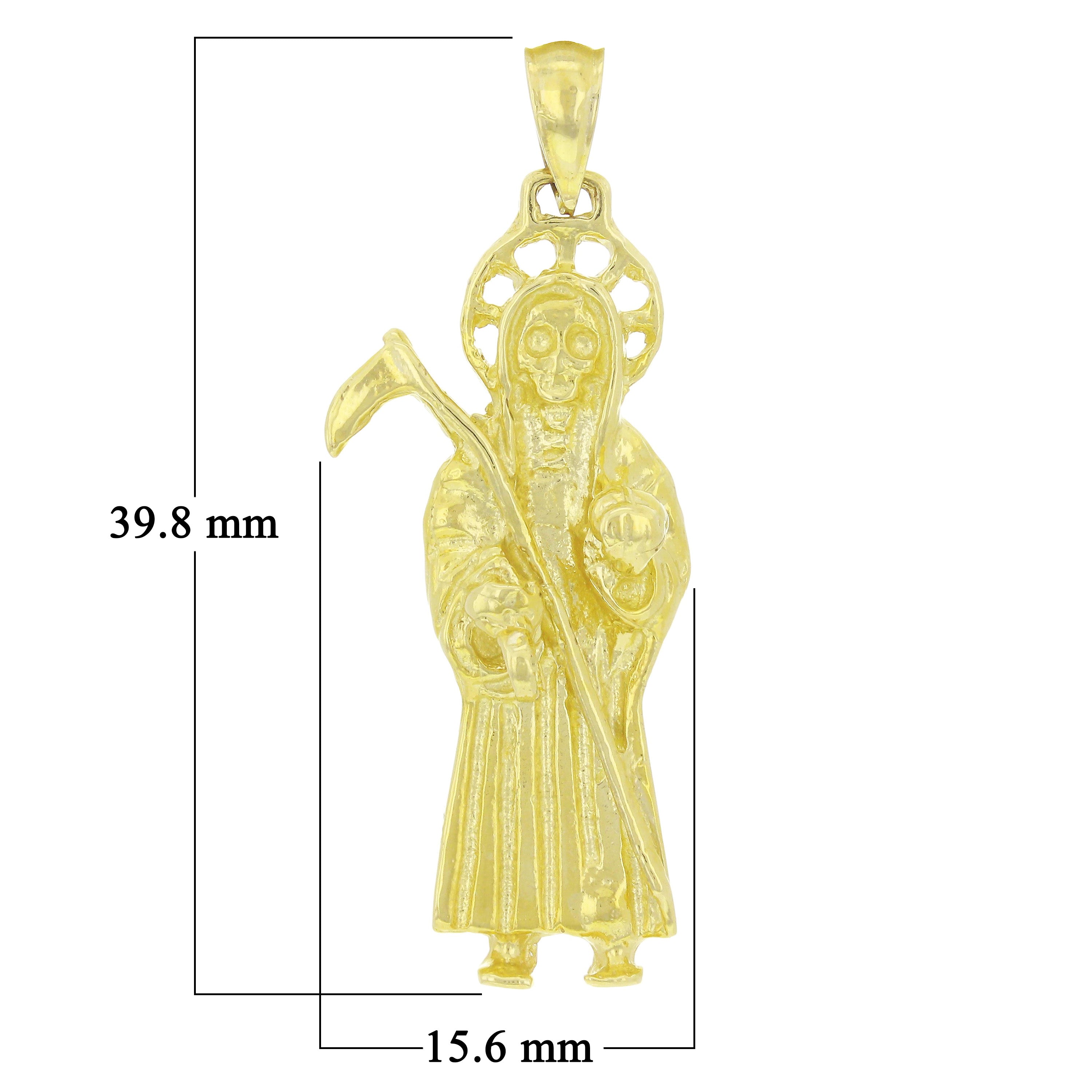 14k Yellow Gold Solid Santa Muerte Grim Reaper Angel of Death Charm Pendant 5.4g