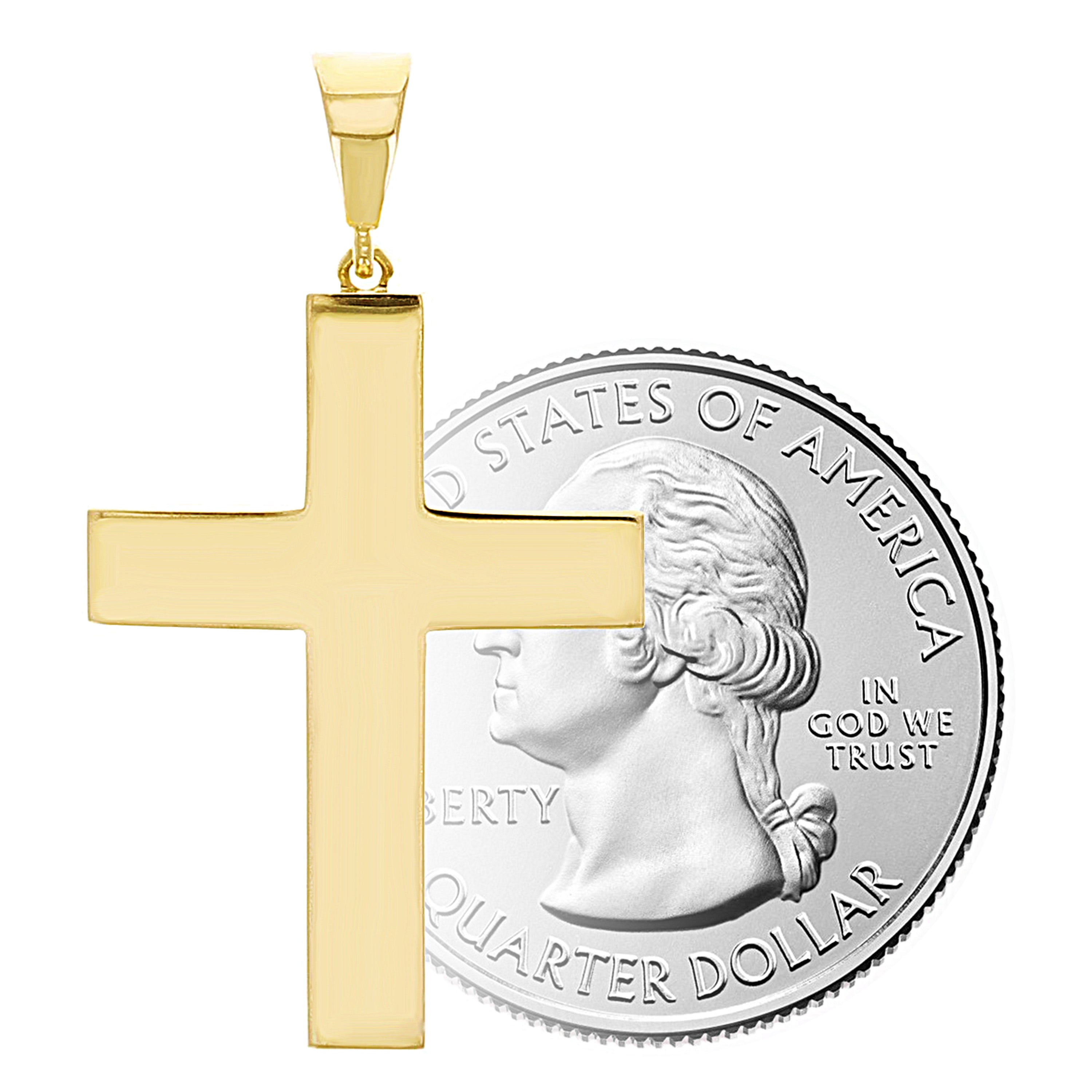 Italian 14k Yellow Gold Hollow 3D Plain Cross Charm Pendant 1.4" 2.2 grams