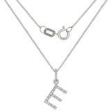 14k White Gold Diamond Initial Letter E Charm Pendant Necklace 18" - Letter E,White
