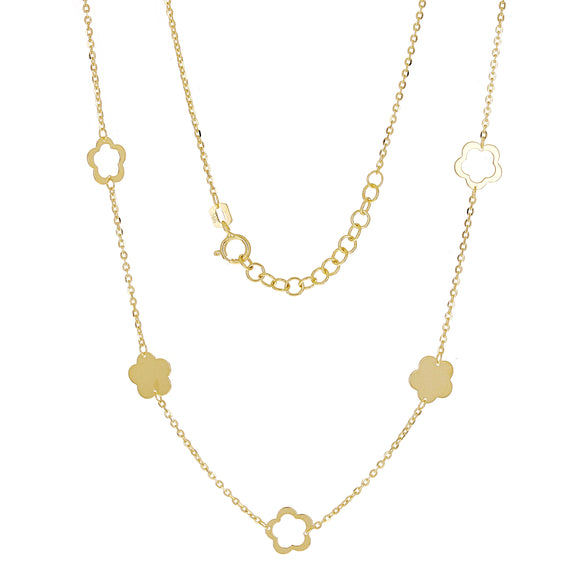 Italian 14k Yellow Gold Station Flower Necklace Adjustable 16-18