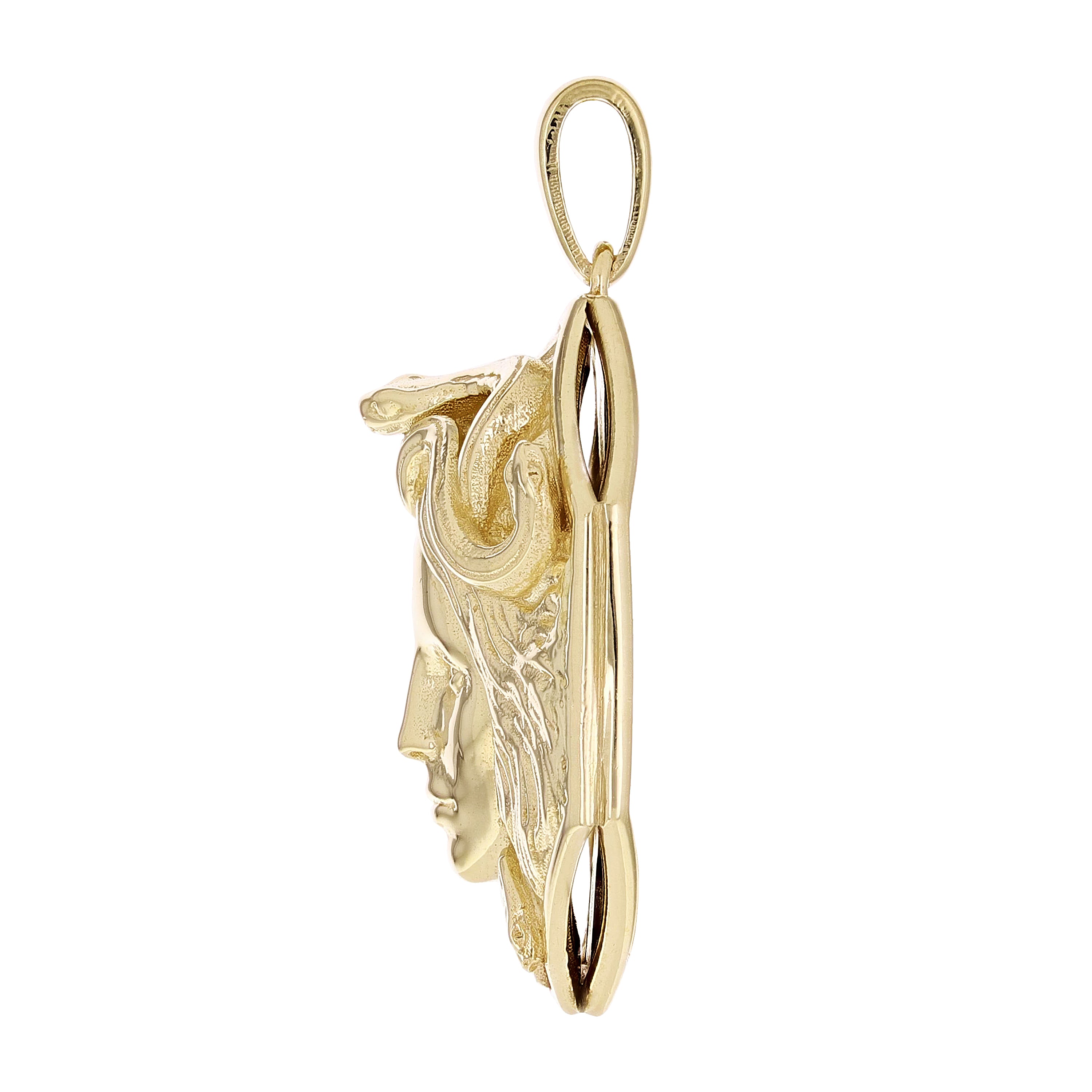 10k Yellow Gold Solid Textured 3D Medusa Charm Pendant 1.6" 19 grams