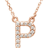 14k Rose Gold Diamond Initial Letter P Alphabet Rolo Pendant Necklace 18" - Letter P,Rose