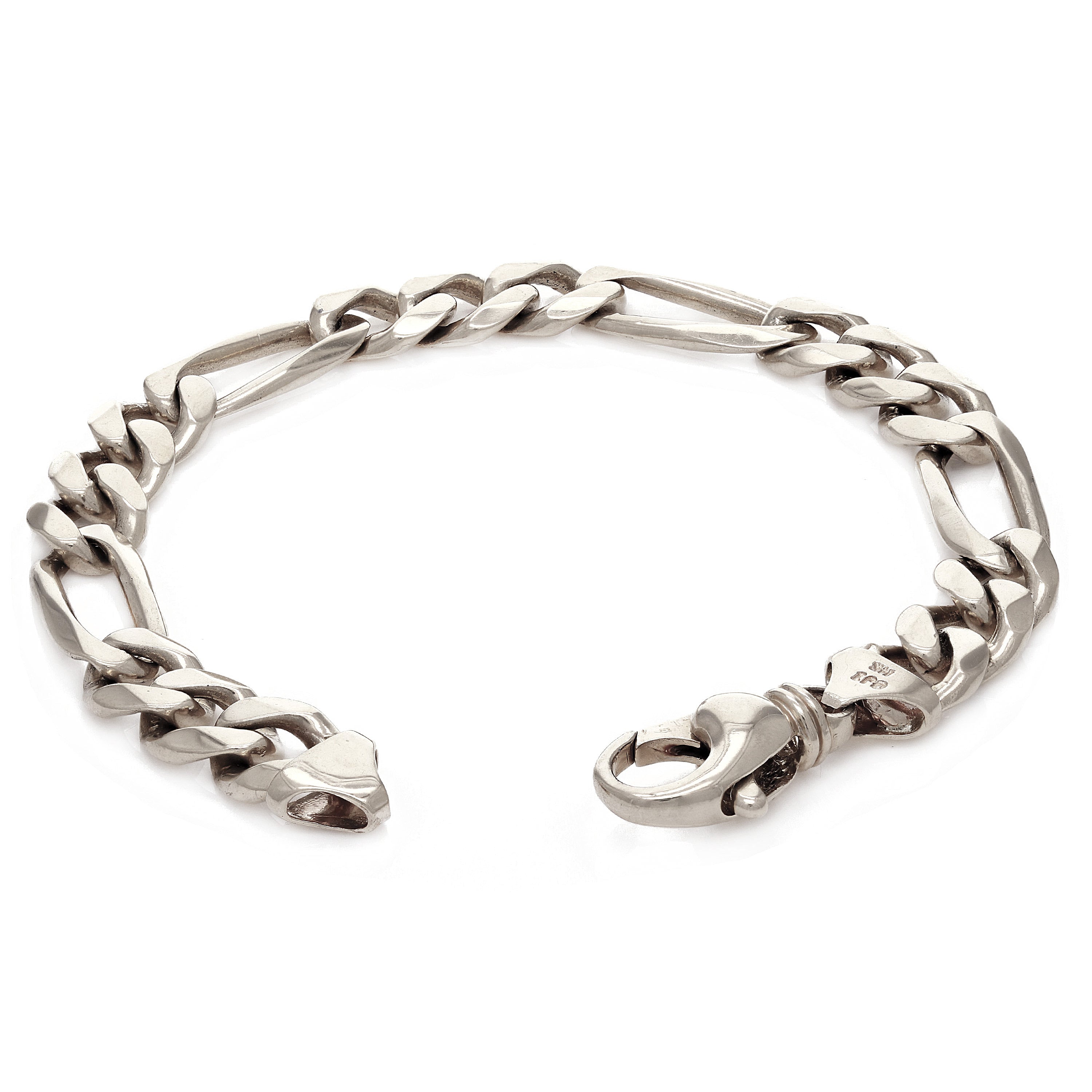 14k White Gold Figaro Chain Bracelet Heavy Solid Gold 7" 10.5mm 35.2 grams - White,7"