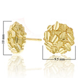 14k Yellow Gold Diamond Cut Nugget Round Stud Earrings 10mm x 9.5mm 1.3 grams