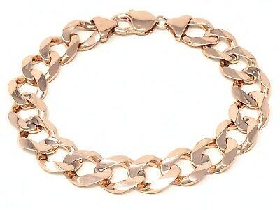 10k Rose Gold Flat Cuban Bracelet Link Chain 7.5" 12.5mm 33.4 grams - Rose,7.5"