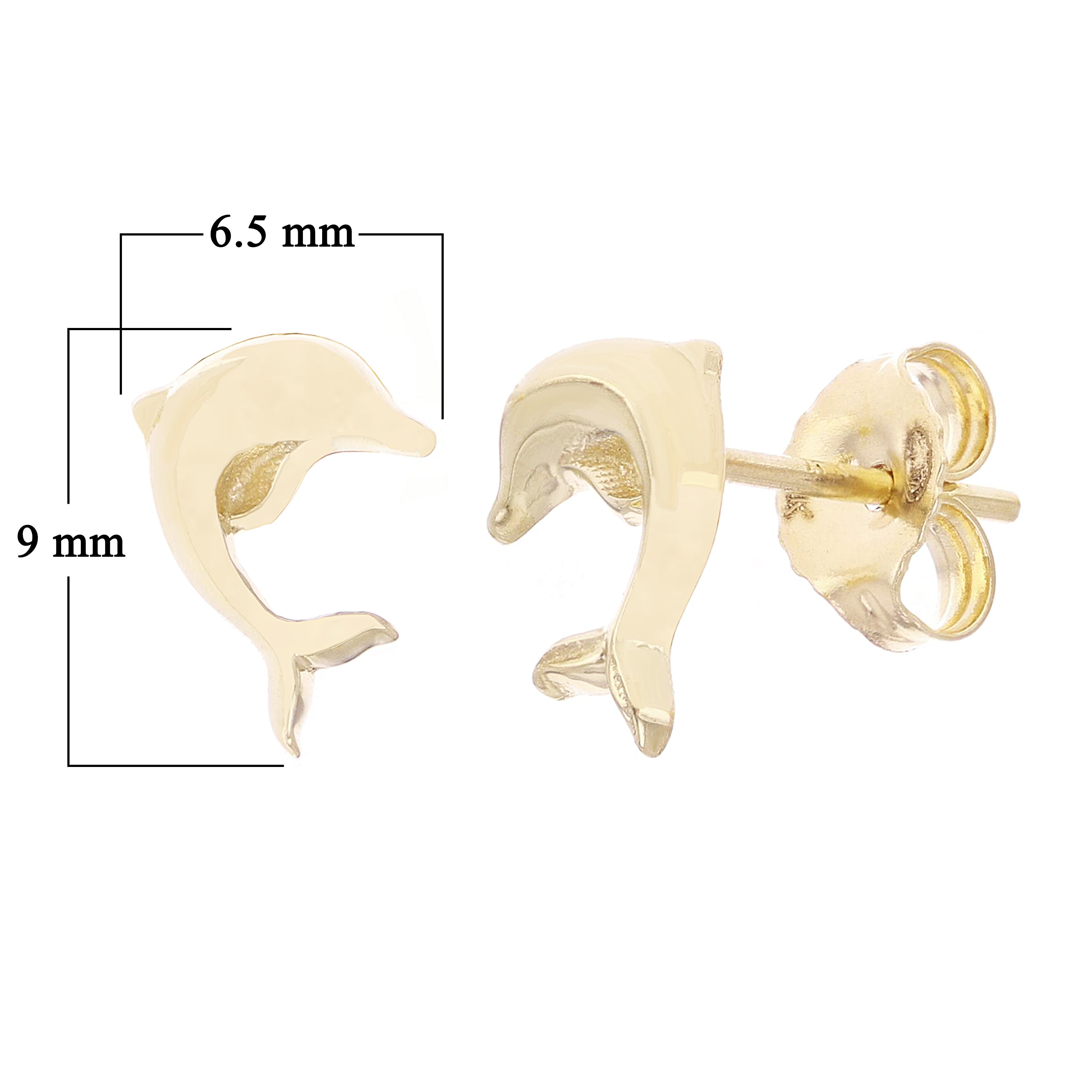 14k Yellow Gold High Polished Jumping Dolphin Stud Earrings