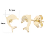 14k Yellow Gold High Polished Jumping Dolphin Stud Earrings