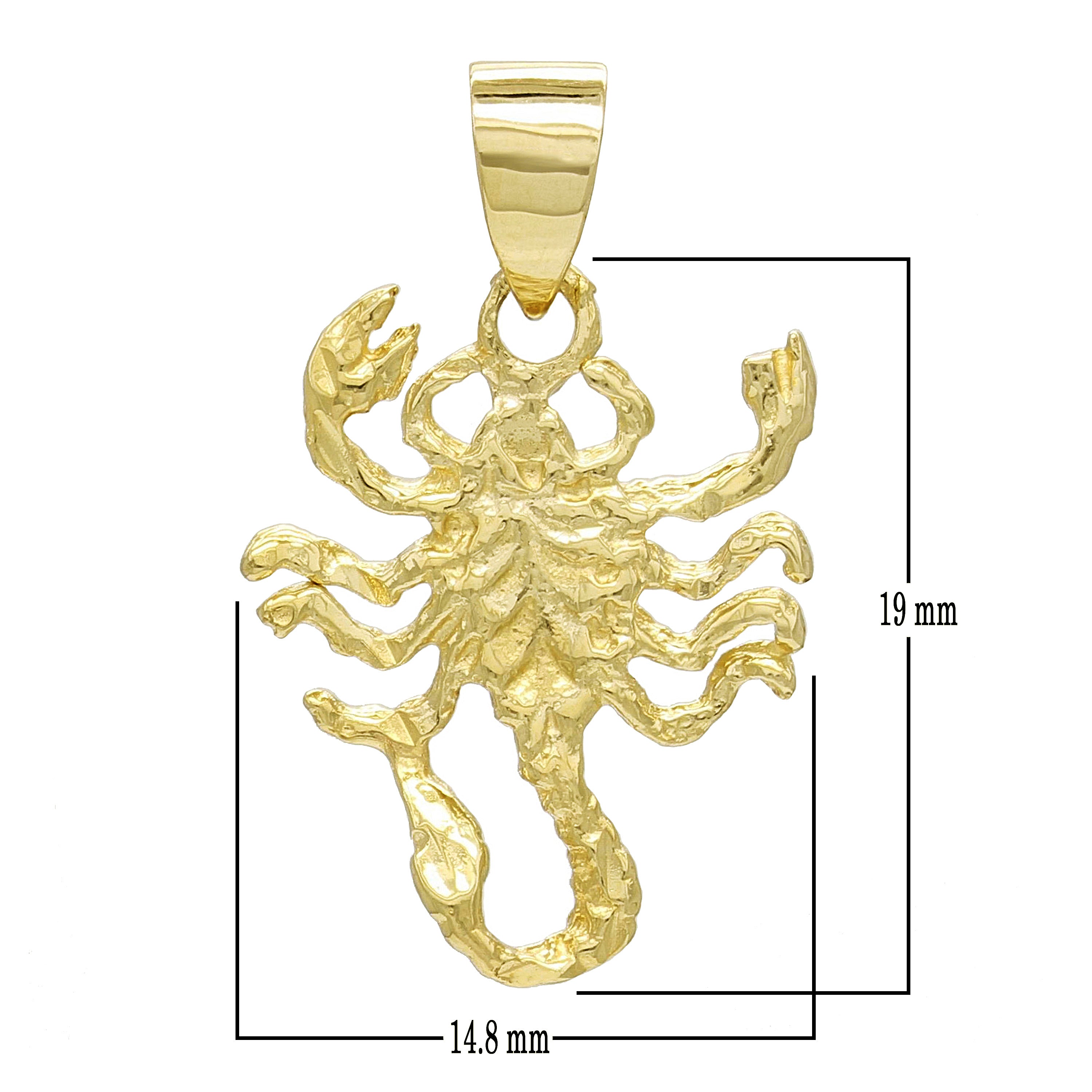 14k Yellow Gold Solid Diamond Cut Scorpion Insect Charm Pendant 1.5 grams