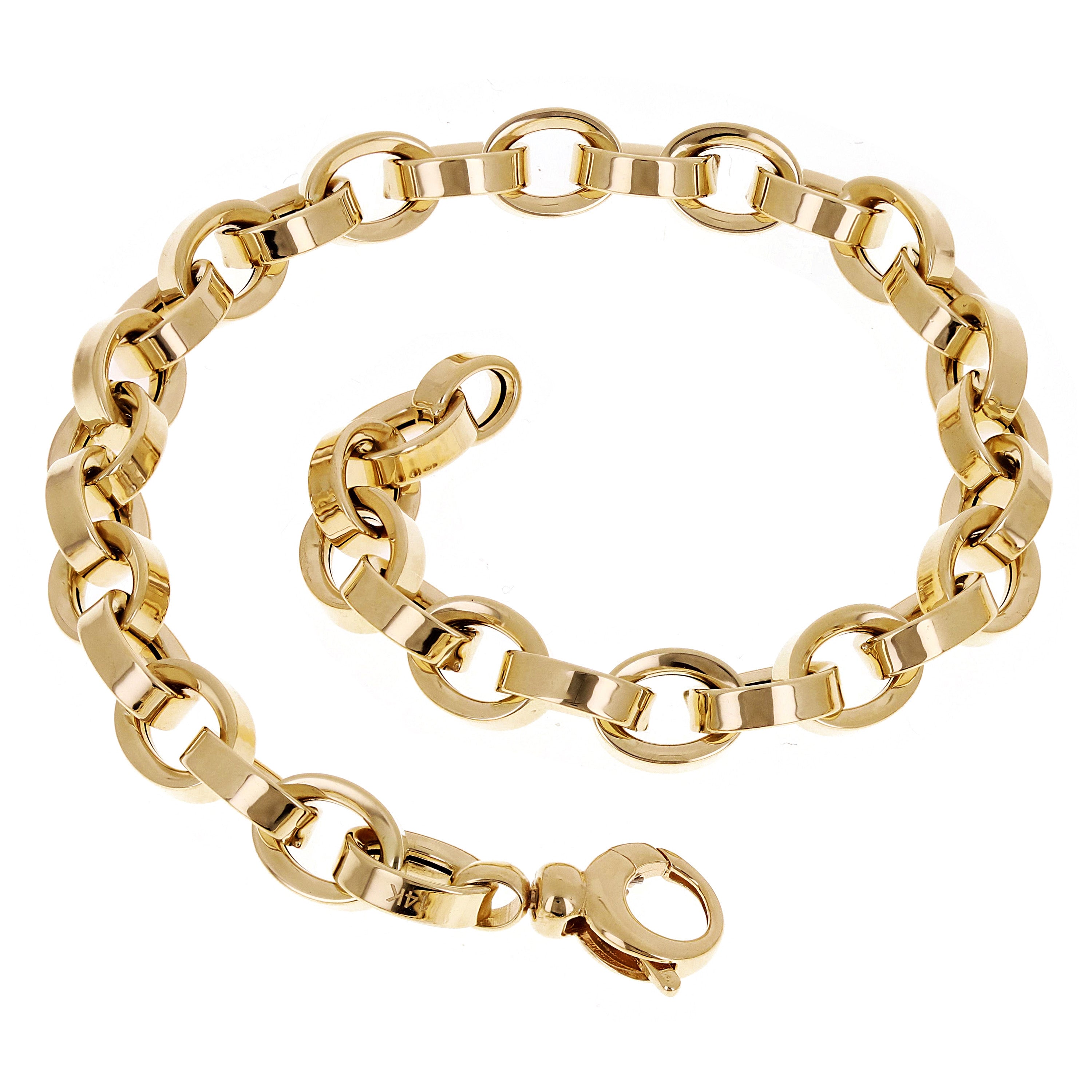 Italian 14k Yellow Gold Hollow Oval Link Rolo Chain Bracele 8.25" 6.6mm 6.2grams
