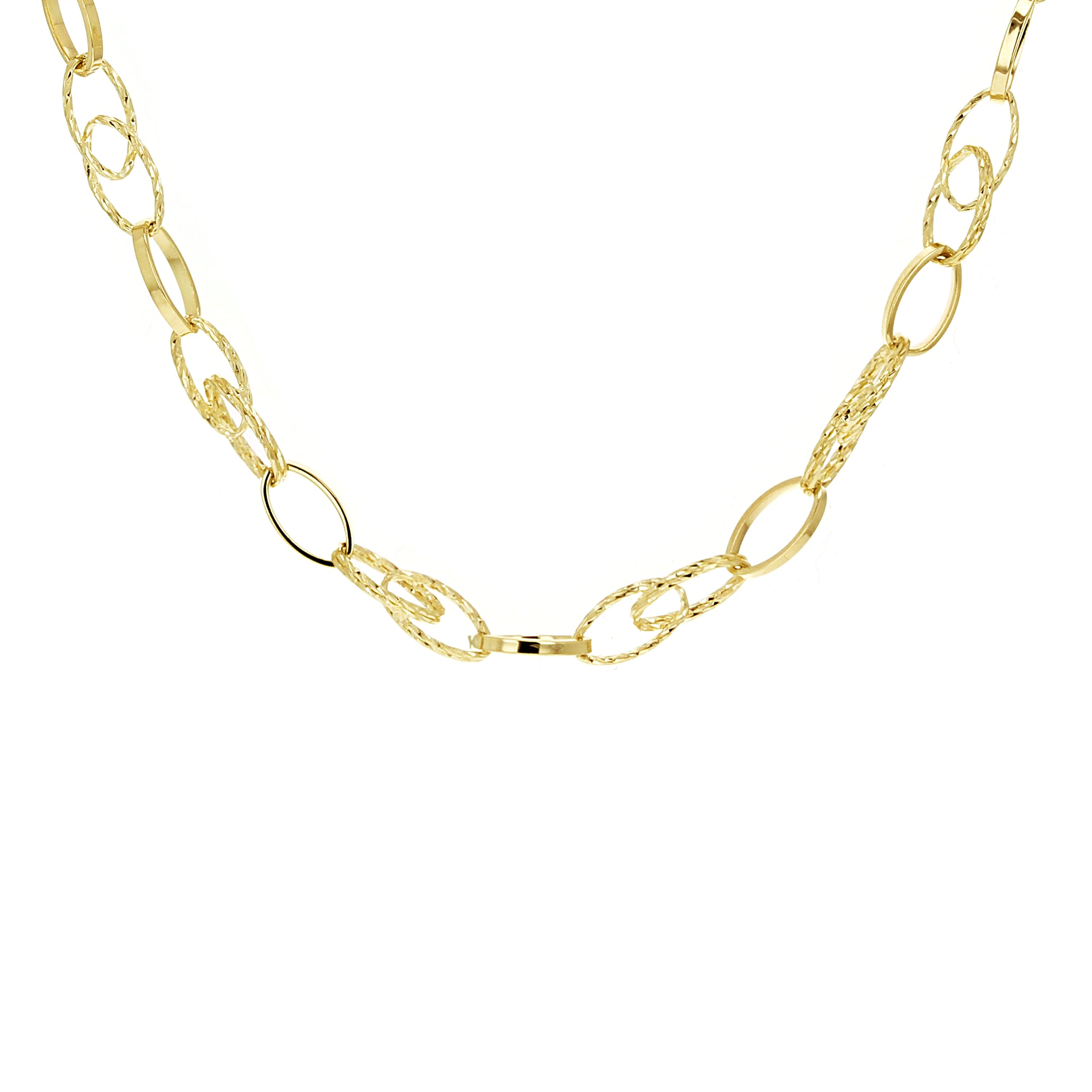 Italian 14k Yellow Gold Plain & Diamond Cut Oval Link Necklace 18" 10.4 grams - 18" 10.4 grams