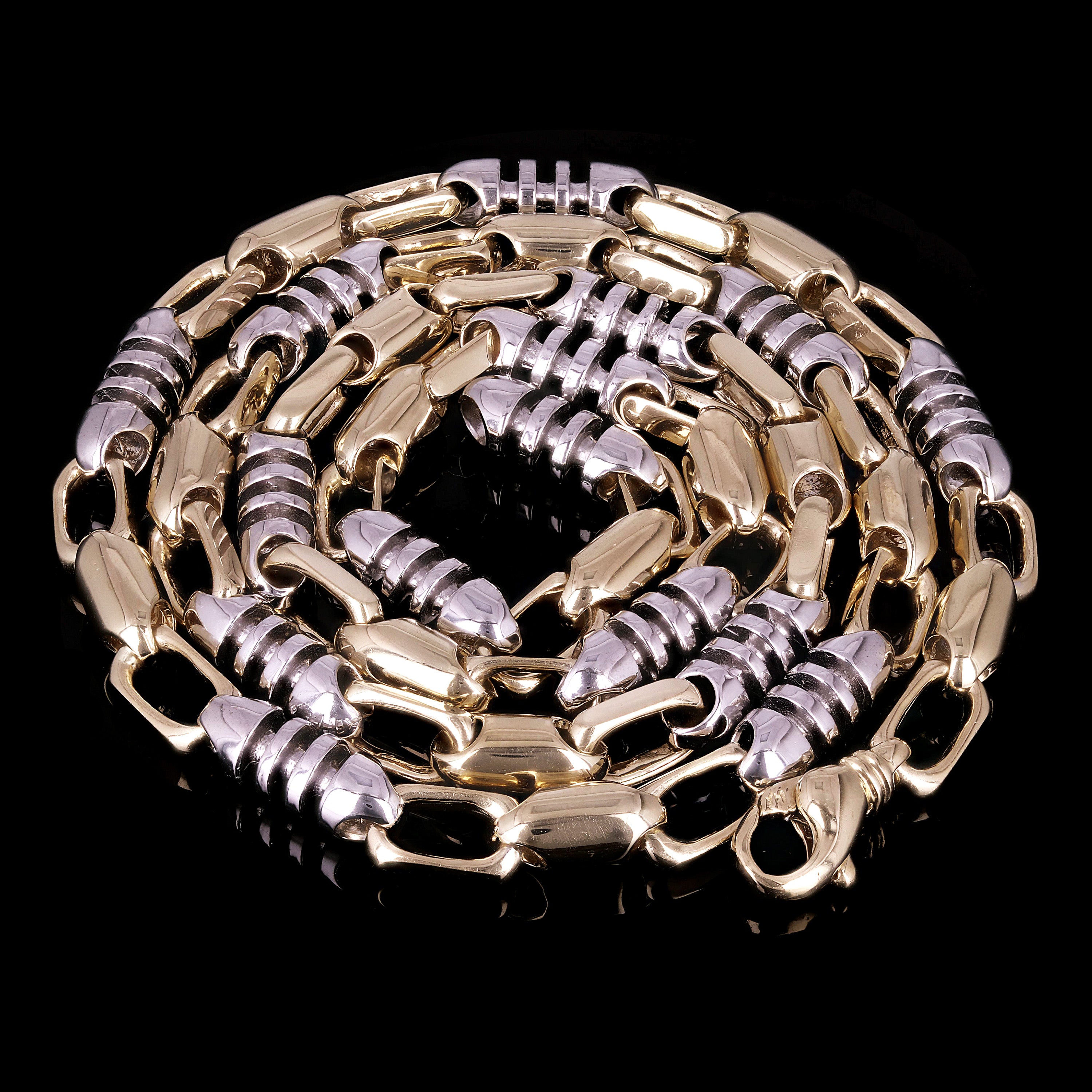 10k Yellow & White Gold Solid Handmade Link Chain Necklace 20" 6.9mm 77.6 grams - 20"