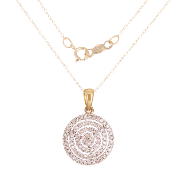 10k Yellow Gold 0.40ctw White Diamond Concentric Circle Pendant Necklace