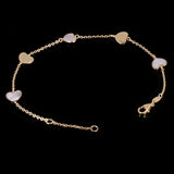 Italian 14k Yellow Gold & Mother of Pearl HEART Charm Bracelet 7" 1.5 grams