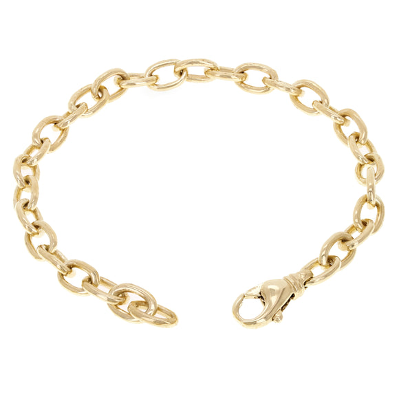 14k Yellow Gold Solid Handmade Oval Link Chain Bracelet 7