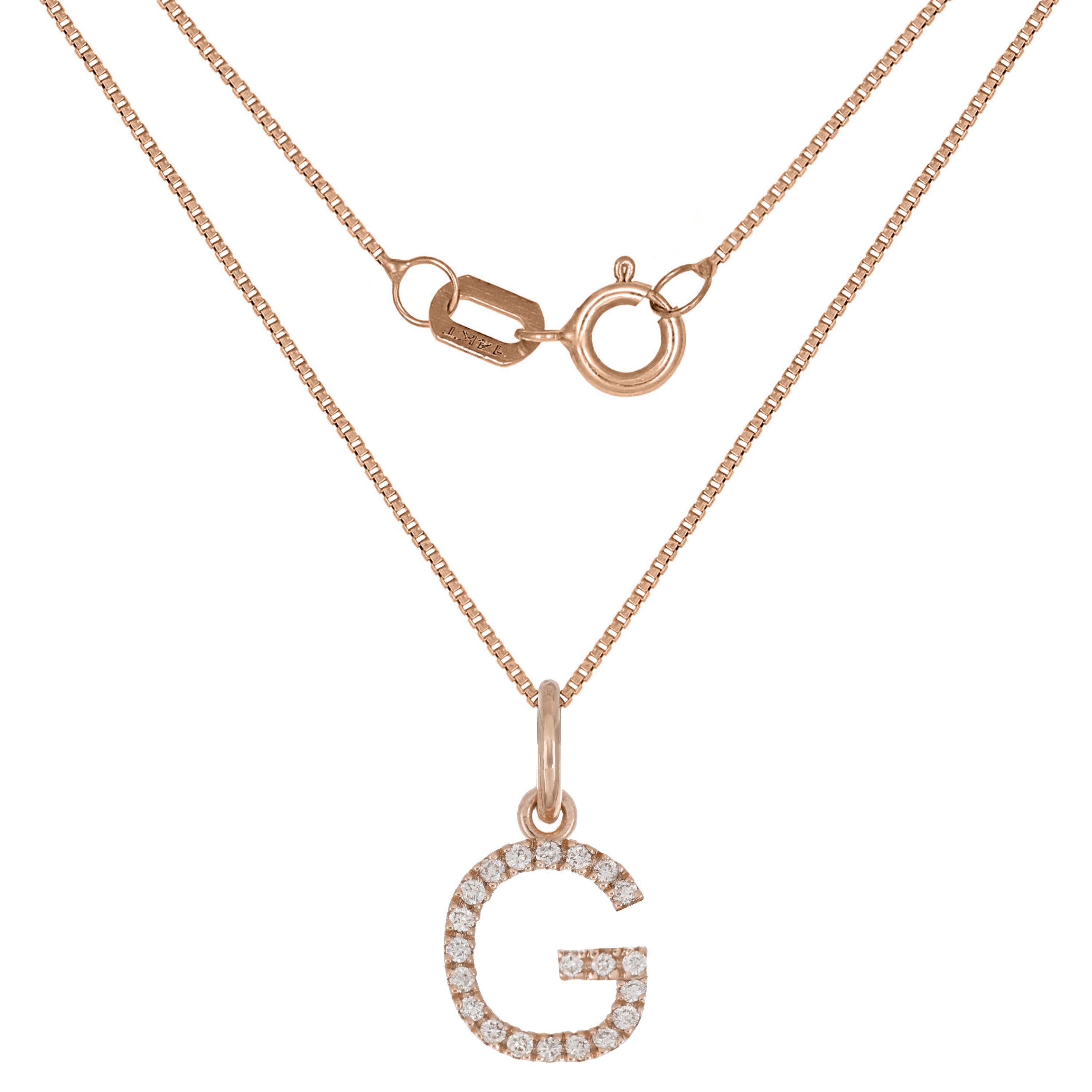 14k Rose Gold Diamond Initial Letter G Charm Pendant Necklace 18" - Letter G,Rose