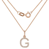 14k Rose Gold Diamond Initial Letter G Charm Pendant Necklace 18" - Letter G,Rose
